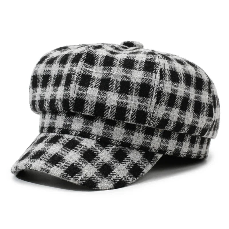 Plaid Berets British Retro Women's Octagonal Hat
