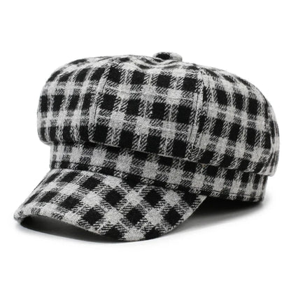 Plaid Berets British Retro Women's Octagonal Hat