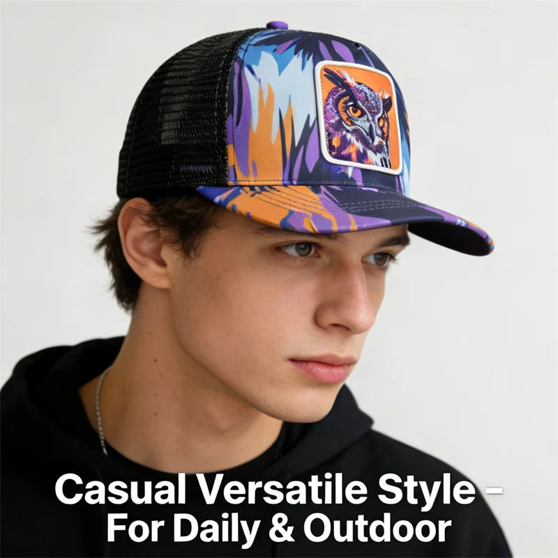 Unique Graffiti Owl Print Baseball Hat for Men Women Breathable Mesh Unisex Outdoor Hiking Casual Cap