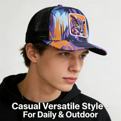 Unique Graffiti Owl Print Baseball Hat for Men Women Breathable Mesh Unisex Outdoor Hiking Casual Cap