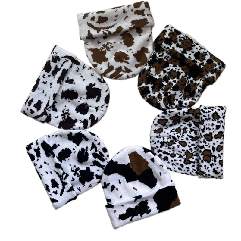 Winter Leopard Knitted Hats For Women Men Outdoor