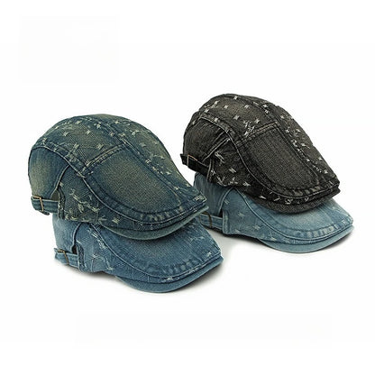 Vintage Stitch Denim Flat Cap British Newsboy Cap