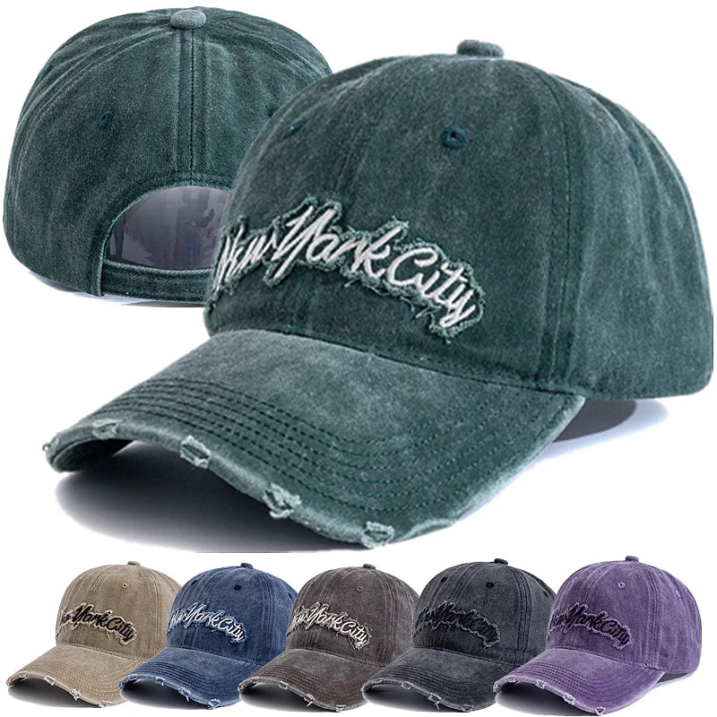 Unisex Retro Style Baseball Cap New York City Embroidery Washed Cotton Cap Men Women