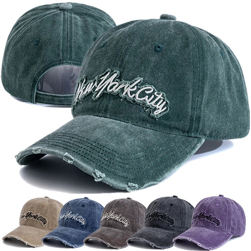 Unisex Retro Style Baseball Cap New York City Embroidery Washed Cotton Cap Men Women