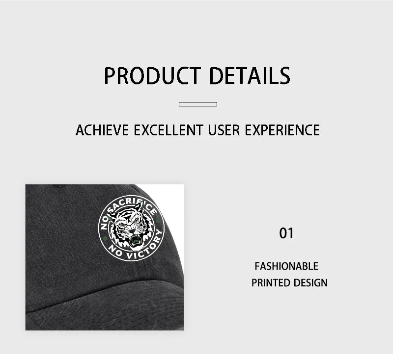 Tiger Logo Washed Baseball Cap Soft Comfortable Lightweight Breathable Adjustable Trendy Fashion Unisex