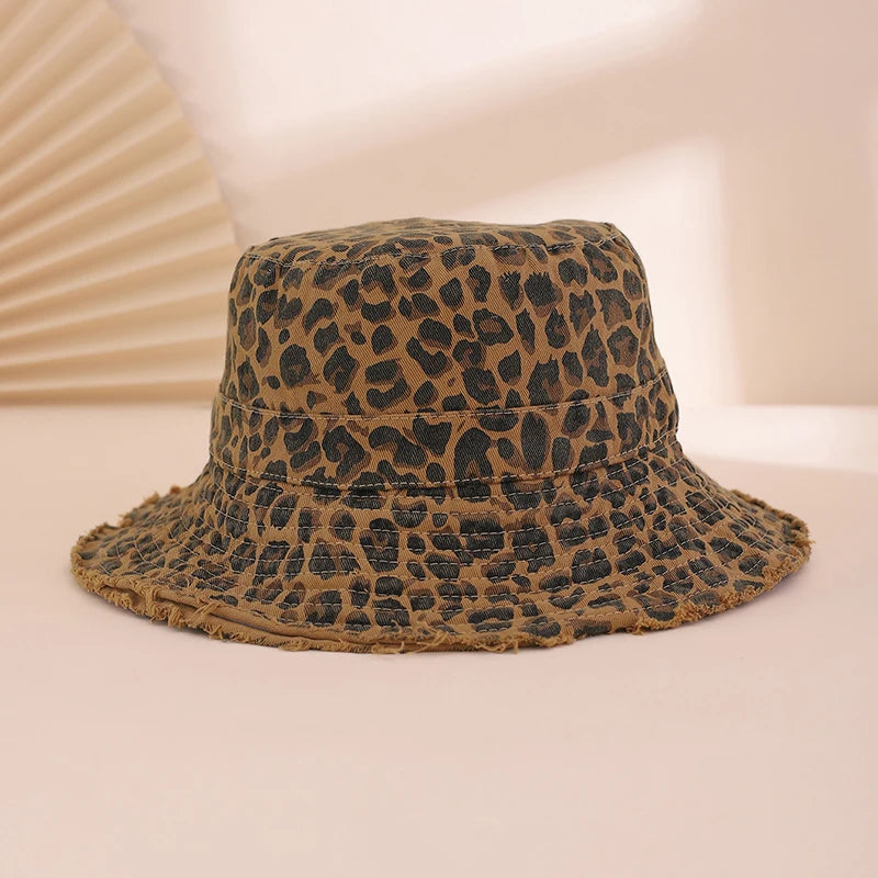 Korean Retro And Fashionable Leopard Print Fisherman Hat