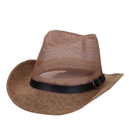 Men's Summer Cowboy Hat, Mesh Breathable Wide Brim Outdoor