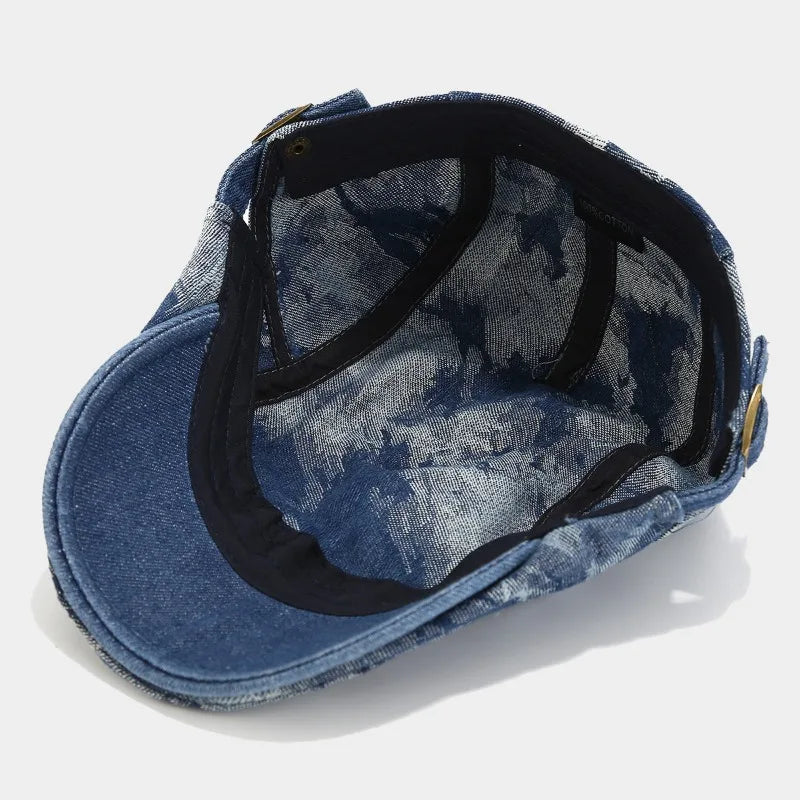 Vintage Tie Dye Washed Denim Flat Cap