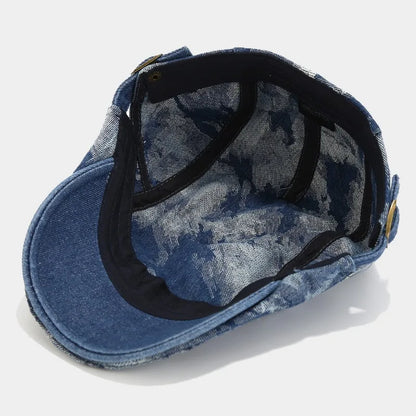 Vintage Tie Dye Washed Denim Flat Cap