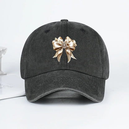 Satin Bow Print Washed Baseball Cap