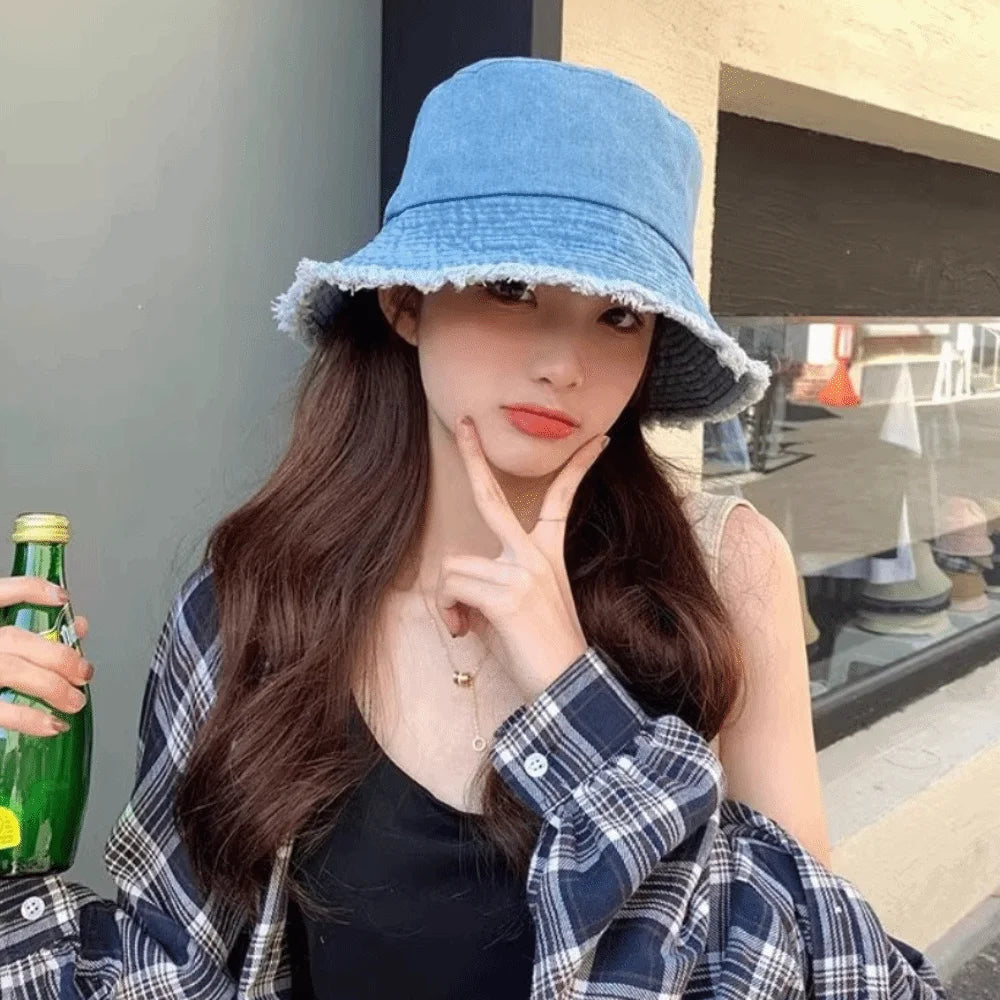 Style Denim Summer Sun Hat Foldable Cotton Reversible Fisherman Hat