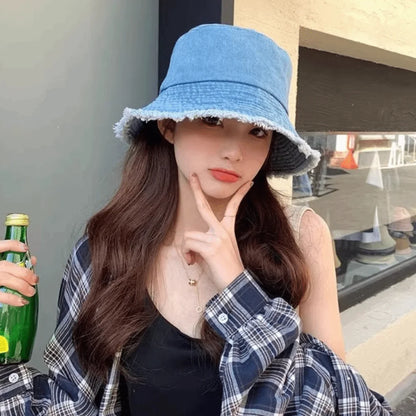 Style Denim Summer Sun Hat Foldable Cotton Reversible Fisherman Hat
