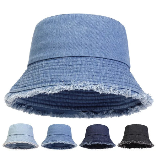 Neutral Denim Bucket Hat Fashionable Sun Protection Caps
