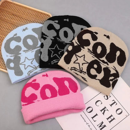 Knitting Beanie Hat For Women Y2K Punk Letter Hat