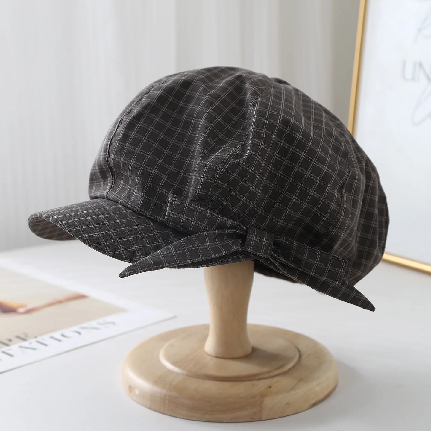 Women's Beret Newsboy Hat Bow Plaid Spring Summer Autumn