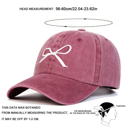 Unisex Bow Embroidery Wash Baseball Caps Spring And Autumn Outdoor