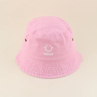 Baby Summer Sun Hat Kids Cartoon Smiling Face Hello Letter Bucket Hat