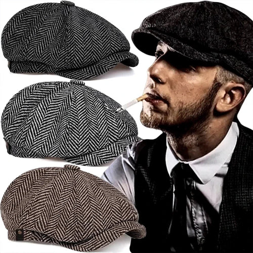 Vintage Retro Tweed Peaky Blinders Beret Hat Flat Peaked Cap Street Hats