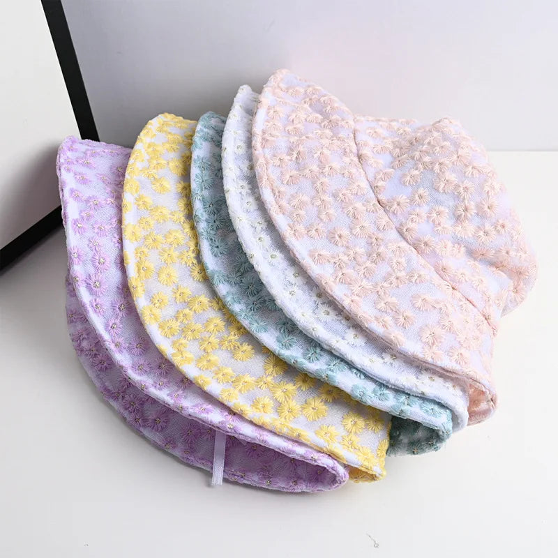 Small Flowers Bucket Hat Sunscreen Sun Hat Fashion Basin Cat