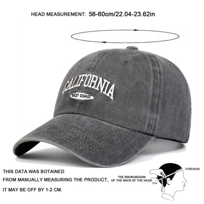 Unisex CALIFORNIA Letter Embroidery Wash Baseball Caps Outdoor Adjustable Casual Hats Sunscreen Hat