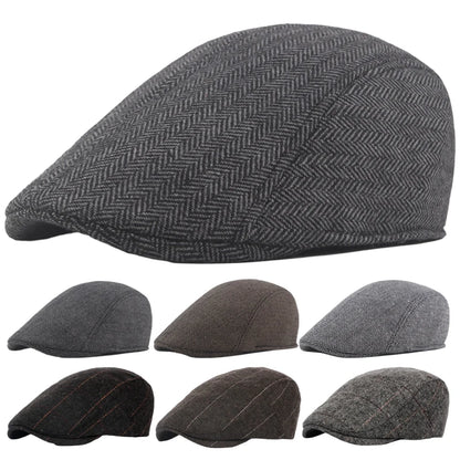 Vintage Plaid British Newsboy Beret Retro Male Woolen Beret Cap Classic Old Man