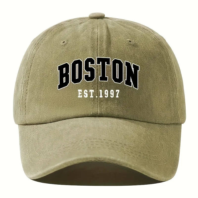 Washable Retro Baseball Cap with Boston Print