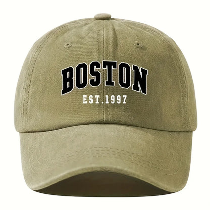 Washable Retro Baseball Cap with Boston Print