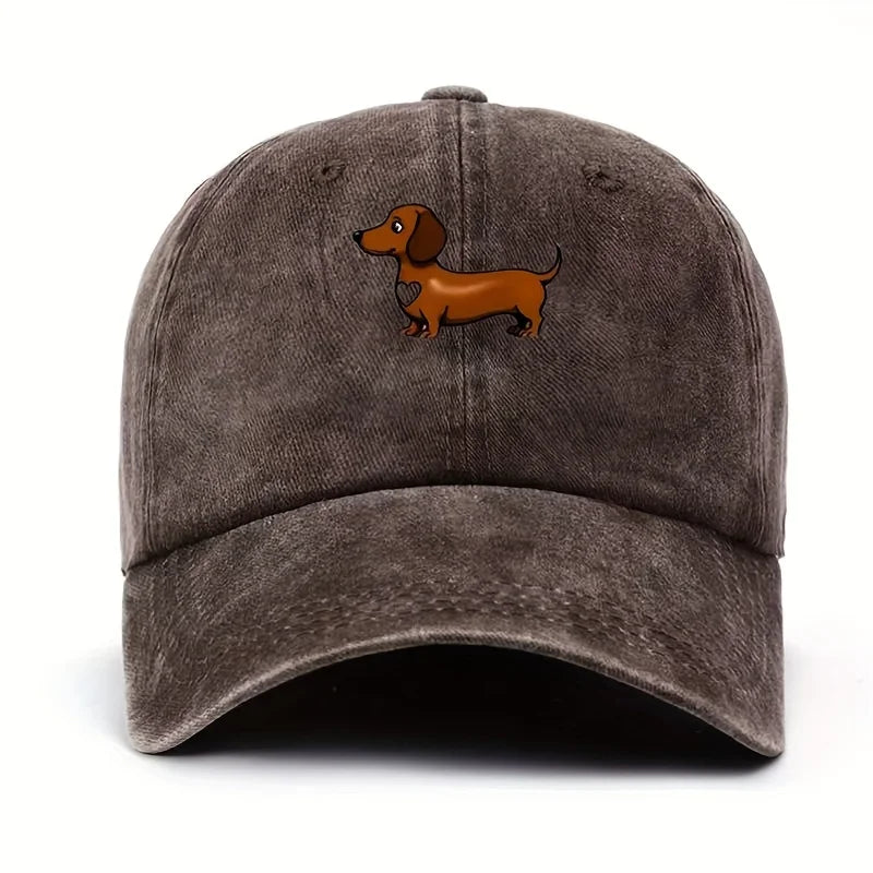 Cute Sausage Dog Pattern Printed Baseball Hat with Snap Button Lightweight Valentine's Day Gift