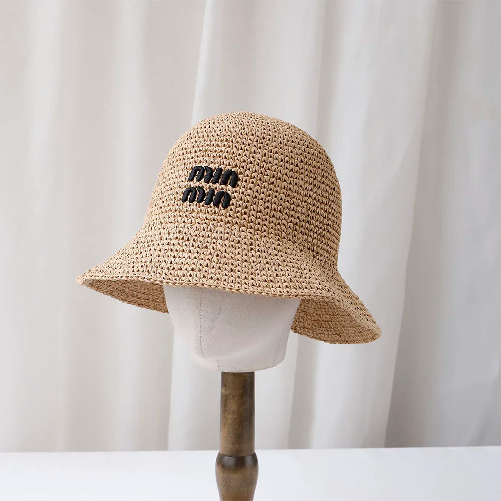Handmade High Quality Letter Embroidery Brim Floppy Summer Hats For Women Bucket Hat