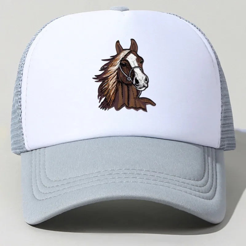 Brown Horse Head Graphic Trucker Hat Adjustable Mesh Baseball Cap Casual Unisex
