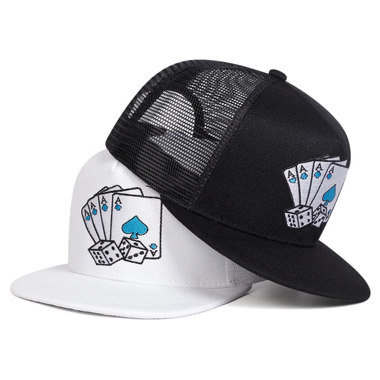 Unisex Poker Card Embroidery Hip-Hop Net Hats