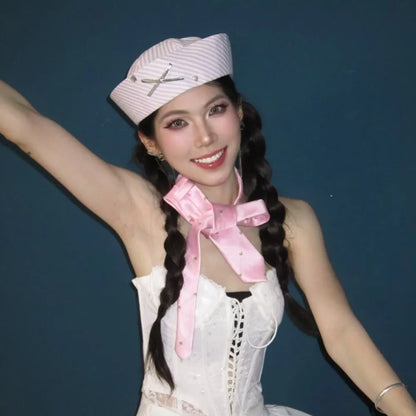 Y2K Niche Stripe Bow Sailor Hat