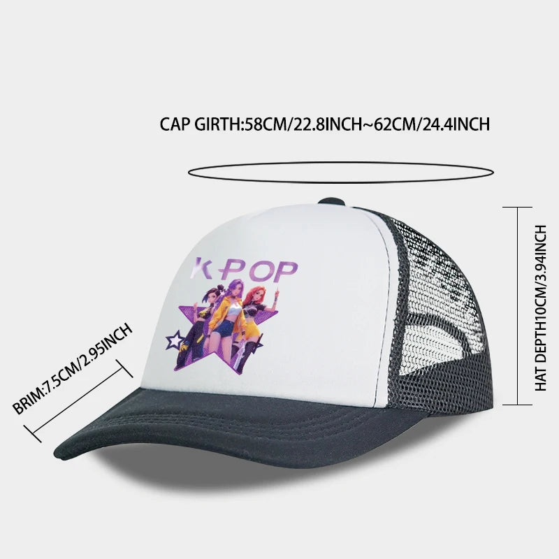 K-POP Girl Group Printed Mesh Cap, Breathable Summer Baseball Cap