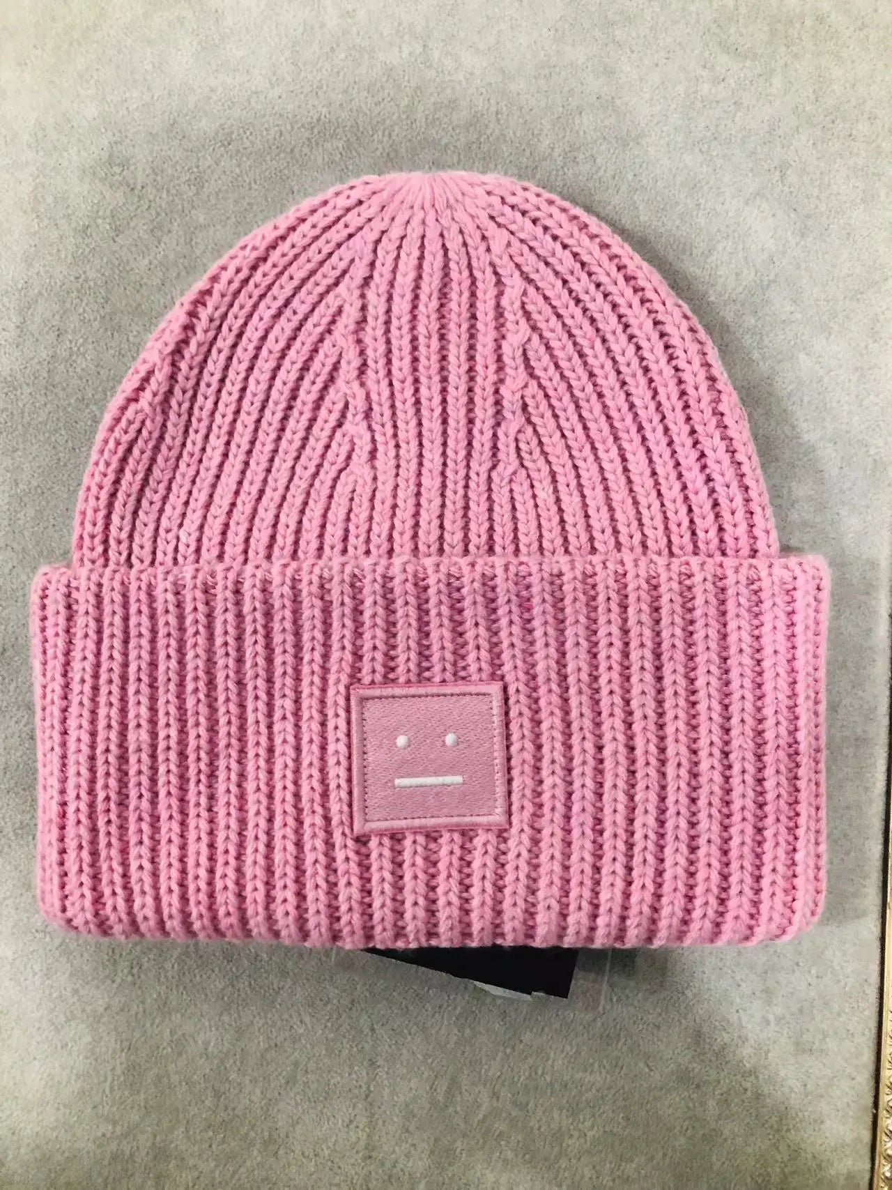Warm And Cozy Knitted Beanie With Square Labels - Scandinavian Style Wool
