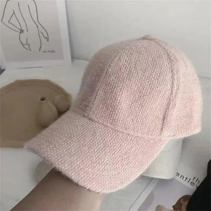 Casual Solid Color Baseball Cap Rabbit Hair Adjustable