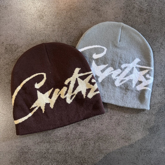 Knitted Letter Pattern Beanie Hat For All Seasons Unisex Wide Brim Acrylic Knit Cap
