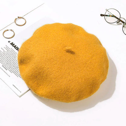 Wool Beret Hat Women Winter Thick French Hat Girls Solid Color Autumn
