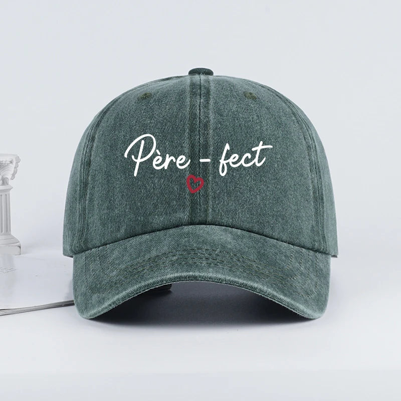 Retro “Père-fect” Printed Washed Baseball Cap