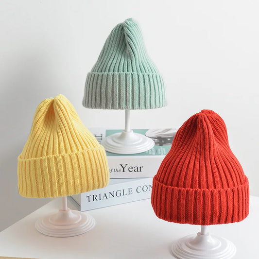 Baby Kids Ribbed Knitted Beanie Hats For Girls Boys