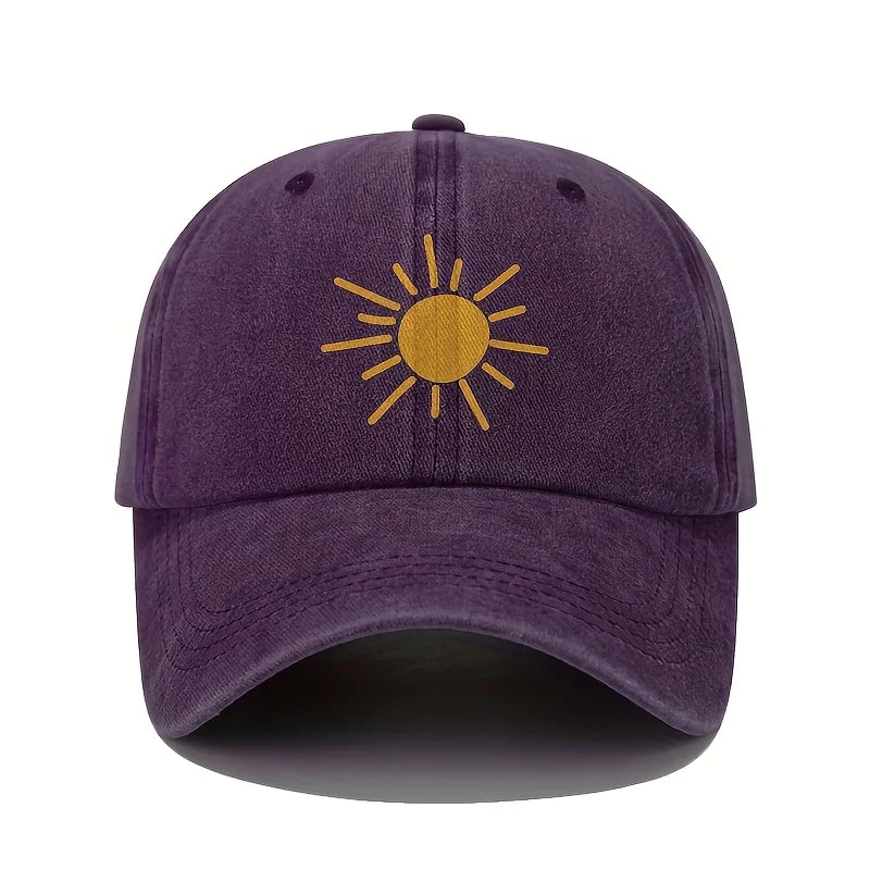 Golden Sun Print Baseball cCap Retro Lightweight Washed Cap for Both Men and Women