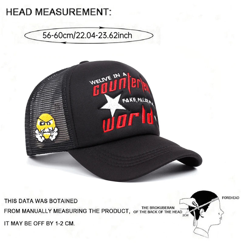 Personalized Fashion Mesh Hat World Angry Expressions Embroidered Street HipHop Hat Baseball Hat