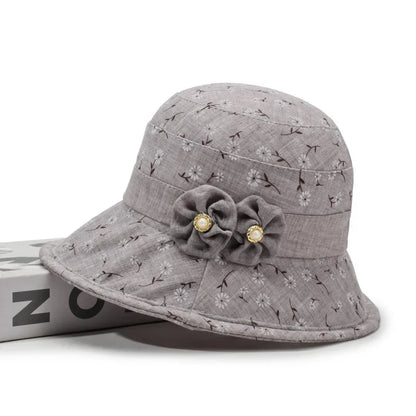 Ladies Bowler Hat Bow Printed Sun Hat Light and Breathable Sun Hat