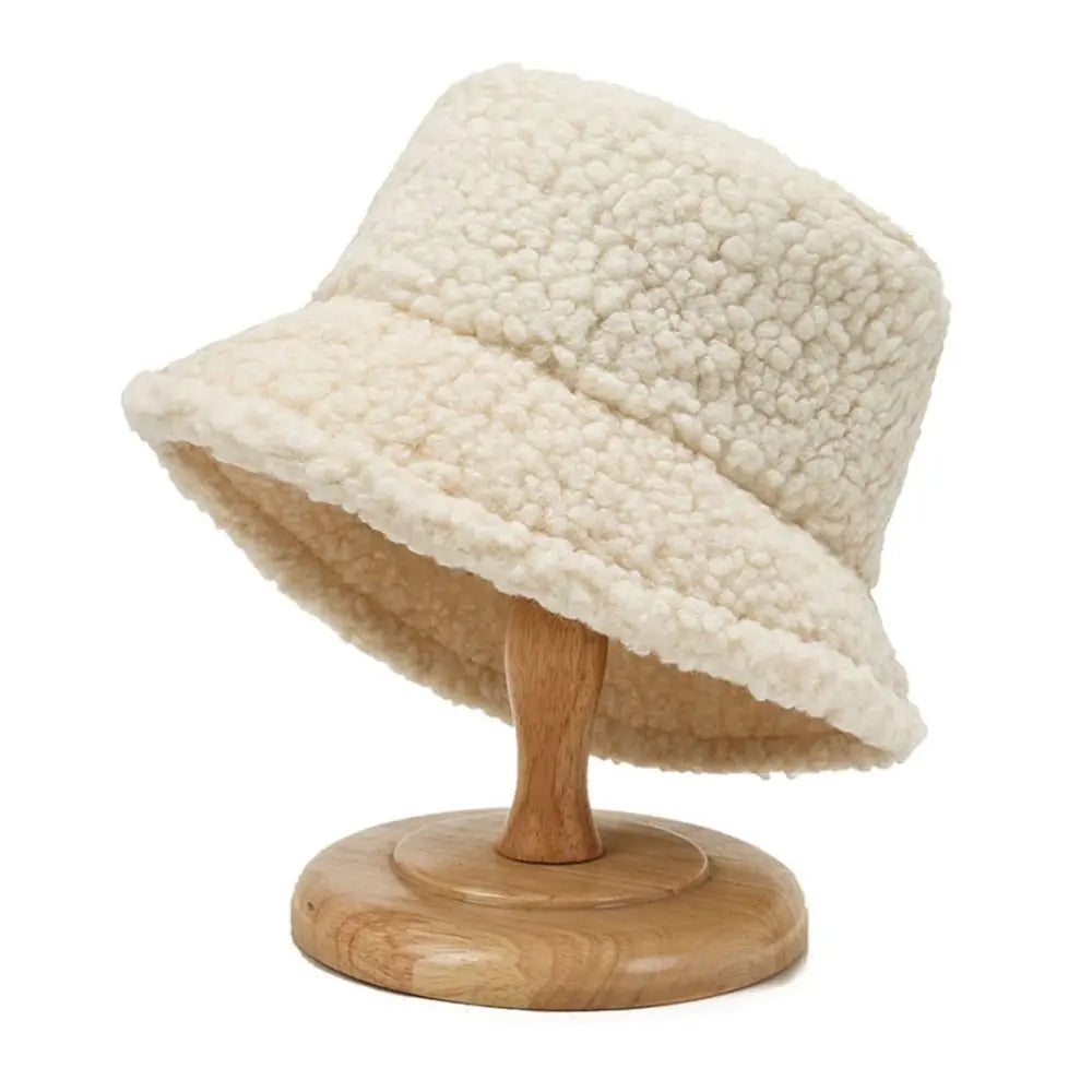Winter Lamb Wool Soft Warm Bucket Hat Sun Cap Panama Hat Fisherman Cap