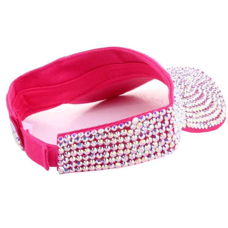 Rhinestone Empty Top Cap Casual Women Sun Visor