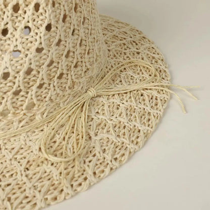Japanese Simple Hollow Out Panama Straw Hat For Women Spring Summer