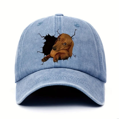 Vintage Cartoon Cute Puppy Print Washed Vintage Soft Top Sunshade Baseball Cap