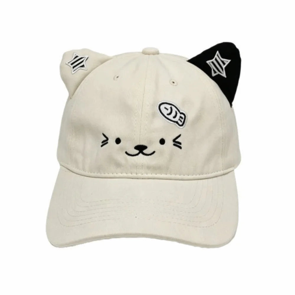 Cute Cat Ears Baseball Cap Thin Breathable Sun Hat UV Protection Adjustable Duckbill Cap Women Spring Summer