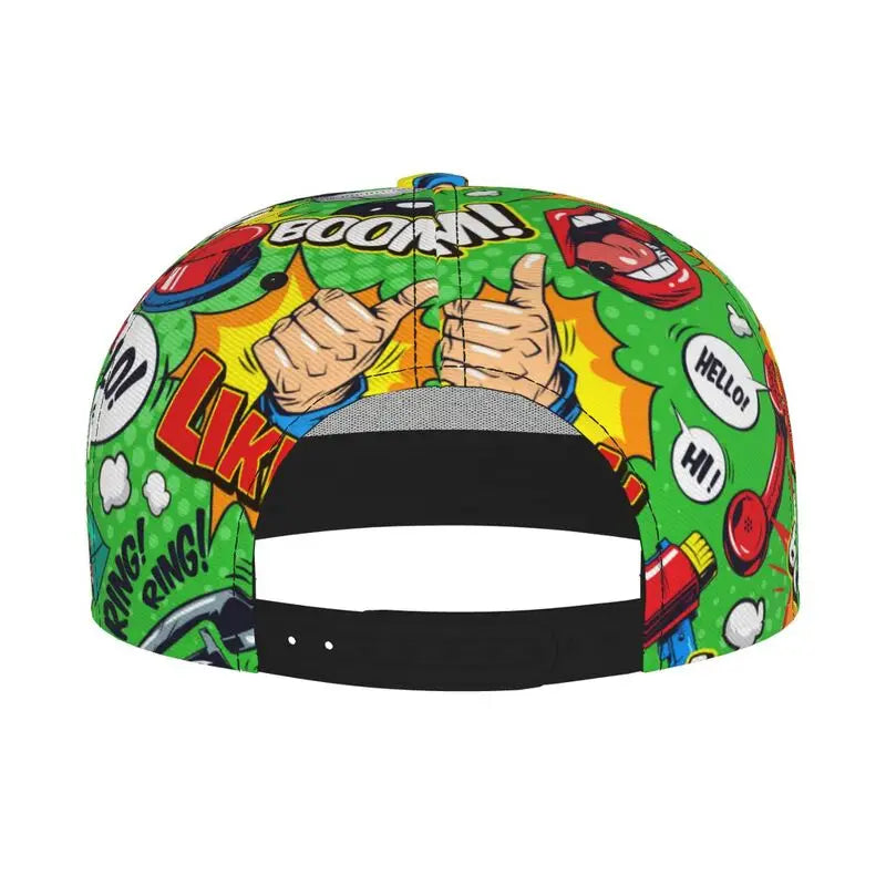 American Pop Art Comic Book Snapback Hat Flat Bill Hat Baseball Caps Adjustable Flat Brim Hip Hop Hats