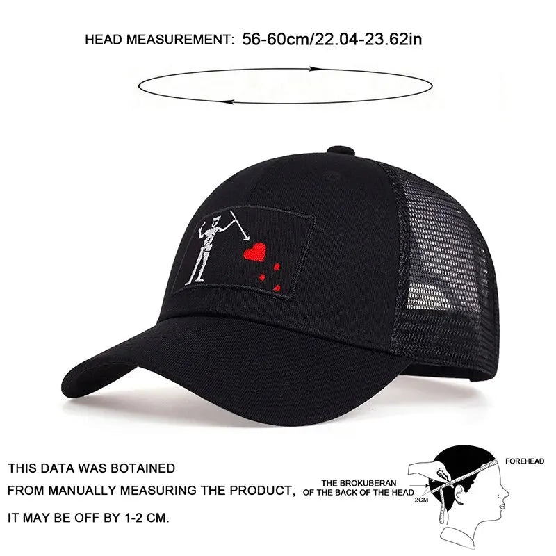 Unisex Skeleton Head Branch Heart Embroidery Baseball Net Caps Spring Summer Outdoor