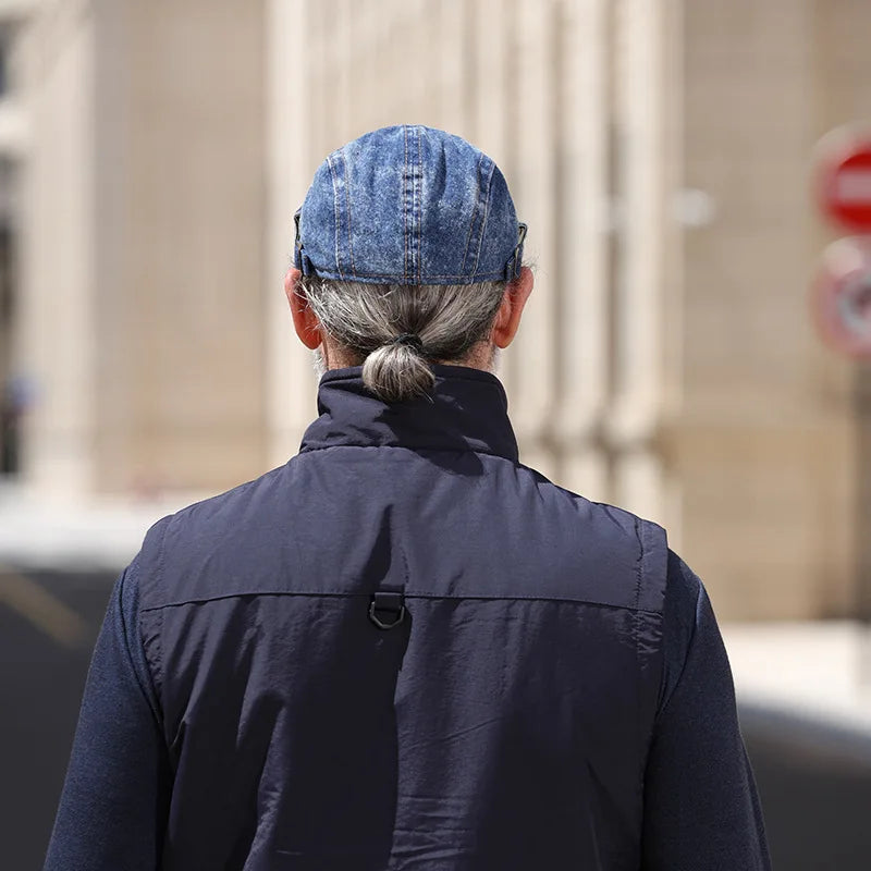 Solid Denim Ivy Cap Men Adjustable Buckle Flat Beret Hat